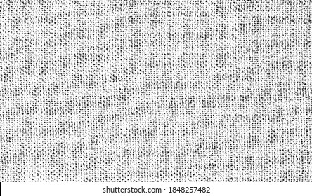 Distressed fabric texture. Vector texture of weaving fabric. Grunge background. Abstract halftone vector illustration. Overlay for interesting effect and depth. Black isolated on white background.