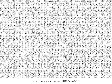 Distressed fabric texture. Vector texture of weaving fabric. Grunge background. Abstract halftone vector illustration. Overlay for interesting effect and depth. Black isolated on white background.