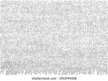 Distressed fabric texture. Vector texture of weaving fabric. Grunge background. Abstract halftone vector illustration. Overlay for interesting effect and depth. Black isolated on white background.