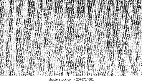 Distressed fabric texture. Vector texture of weaving fabric. Grunge background. Abstract halftone vector illustration. Overlay for interesting effect and depth. Black isolated on white background.