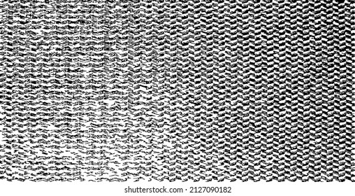 Distressed fabric texture. Vector texture of weaving fabric. Grunge background. Abstract halftone vector illustration. Overlay for interesting effect and depth. Black isolated on white background.