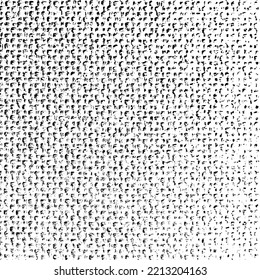 Distressed fabric texture. Vector texture of weaving fabric. Grunge background. Abstract halftone vector illustration. Overlay for interesting effect and depth. Black isolated on white background.