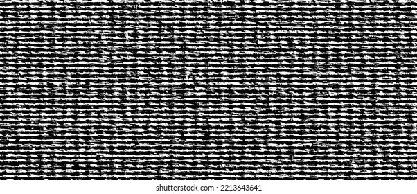Distressed fabric texture. Vector texture of weaving fabric. Grunge background. Abstract halftone vector illustration. Overlay for interesting effect and depth. Black isolated on white background.