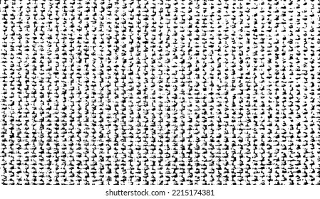 Distressed fabric texture. Vector texture of weaving fabric. Grunge background. Abstract halftone vector illustration. Overlay for interesting effect and depth. Black isolated on white background.