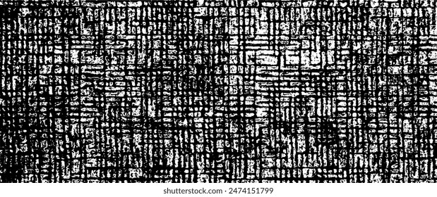 Distressed fabric texture. Vector texture of weaving fabric. Grunge background. Abstract halftone vector illustration. Overlay for interesting effect and depth. Black isolated on white background.