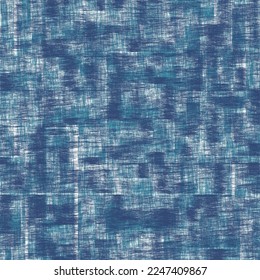 Distressed fine mesh painted in blue tones. Transparent fabric with signs of degradation. A piece of stained gauze. Mottled textured background.