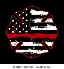 Distressed Firefighter Shield with flag inside