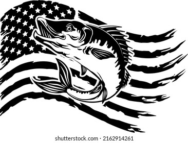 Distressed Flag Fish vector, Bass Fish American Flag Clipart, Fisherman, Fishing Patriotic USA