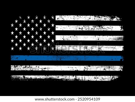Distressed flag Thin Blue Line American Flag Vector. Police Support Symbol Flag.