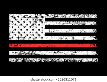 Distressed flag Thin Red Line American Flag Vector. Firefighter Support Symbol Flag.