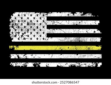 Distressed flag Thin Yellow Line American Flag Vector. 