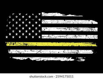 Distressed flag Thin Yellow Line American Flag Vector.	