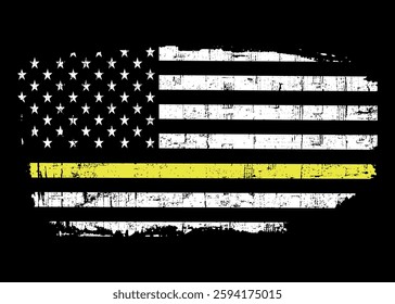 Distressed flag Thin Yellow Line American Flag Vector.	