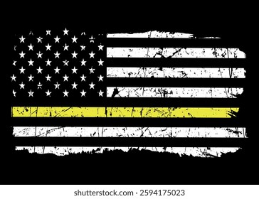 Distressed flag Thin Yellow Line American Flag Vector.	