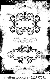 Distressed Floral Scrolls
Textured ornate frames, decorative ornaments, flourish and scroll elements