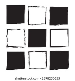 Distressed frame grid. Black white squares. Vector texture illustration. Grunge design elements.