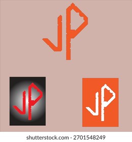Logotipo geométrico angustiado del monograma de JP en estilo de la Vertical.