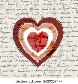 Distressed geometric vector boho heart design, poster, banner with vintage letter hand written text background