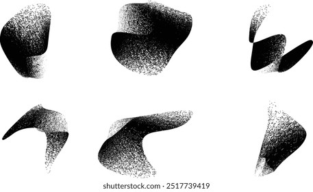 Distressed gradient shape set. Collection of blotch shapes with rough edges . Trendy grainy shapes .Graph print texture .Spray effect.Grunge textured design element .Vector irregular edges blobs 