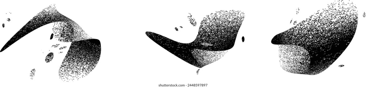 Distressed gradient shape . Shade of sphere . Noise destroyed circle . Trendy grainy shadow . Graph print texture .Spray effect .Grunge texture . Distressed element .Vector rounded ball shadow