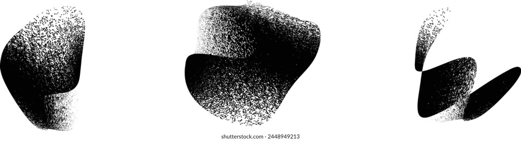 Distressed gradient shape . Shade of sphere . Noise destroyed circle . Trendy grainy shadow . Graph print texture .Spray effect .Grunge texture . Distressed element .Vector rounded ball shadow