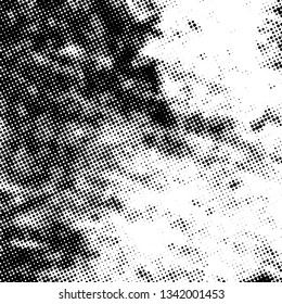 Distressed grainy halftone overlay texture. Grunge popart messy background. Dirty rough empty cover template. Rural dot wall backdrop. Weathered textile aging design element. EPS10 vector