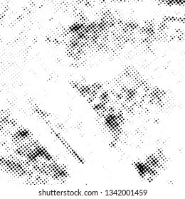 Distressed grainy halftone overlay texture. Grunge popart messy background. Dirty rough empty cover template. Rural dot wall backdrop. Weathered textile aging design element. EPS10 vector