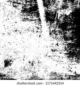 Distressed grainy overlay texture. Grunge dark corner messy background. Dirty paper empty cover template. Ink stroke brushed renovate wall backdrop. Insane aging border design element. EPS10 vector.