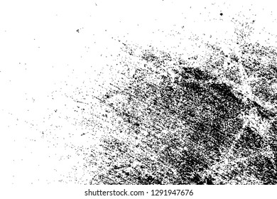 Distressed grainy overlay texture. Grunge dark corner messy background. Dirty paper empty cover template. Ink stroke brushed renovate wall backdrop. Insane aging border design element. EPS10 vector.