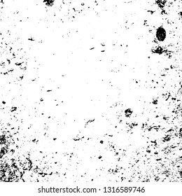 Distressed grainy overlay texture. Grunge dark corner messy background. Dirty paper empty cover template. Ink stroke brushed square shape backdrop. Insane aging border design element. EPS10 vector