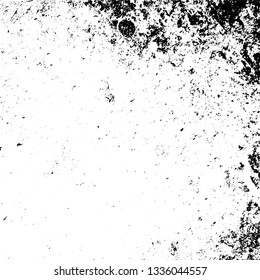 Distressed grainy overlay texture. Grunge dark corner messy background. Dirty paper empty cover template. Ink stroke brushed square shape backdrop. Insane aging border design element. EPS10 vector