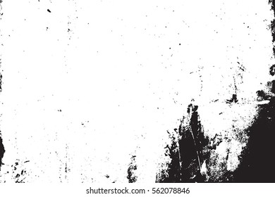 Distressed grainy overlay texture. Grunge dark corner messy background. Dirty paper empty cover template. Ink stroke brushed renovate wall backdrop. Insane aging border design element. EPS10 vector.