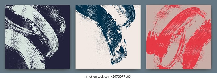 Distressed grainy texture in various squiggle shapes set. Vector pixel disintegration, bold brush strokes. Halftone effect colored, dust overlay distress grain texture for grunge or punk posters.