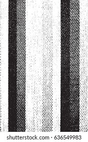 Distressed grainy thread overlay stripe fabric texture. Grunge cloth messy background. Dirty rough empty cover template. Rural rag wall backdrop. Weathered textile aging design element. EPS10 vector.