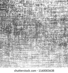 Distressed grainy thread overlay texture. Grunge cloth messy background. Dirty rough empty cover template. Rural rag wall backdrop. Weathered textile aging design element. EPS10 vector.
