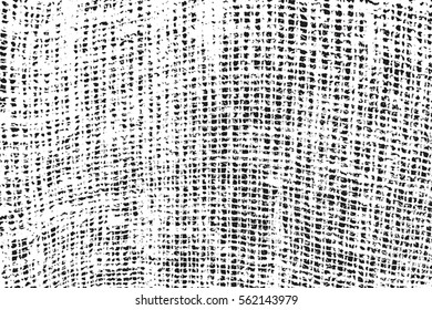 Distressed grainy thread overlay texture. Grunge cloth messy background. Dirty rough empty cover template. Rural rag wall backdrop. Weathered textile aging design element. EPS10 vector.