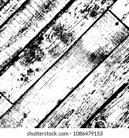 Distressed grainy wood overlay texture. Grunge wooden planks messy background. Dirty rustic empty cover template. Rural fence wall backdrop. Weathered aging design element. EPS10 vector.