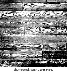 Distressed grainy wood overlay texture. Grunge wooden planks messy background. Dirty rustic empty cover template. Rural fence wall backdrop. Weathered aging design element. EPS10 vector.