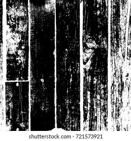 Distressed grainy wood overlay texture. Grunge wooden planks messy background. Dirty rustic empty cover template. Rural fence wall backdrop. Weathered aging design element. EPS10 vector.