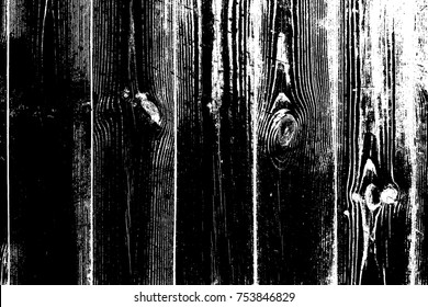 Distressed grainy wood overlay texture. Grunge wooden planks messy background. Dirty rustic empty cover template. Rural fence wall backdrop. Weathered aging design element. EPS10 vector.
