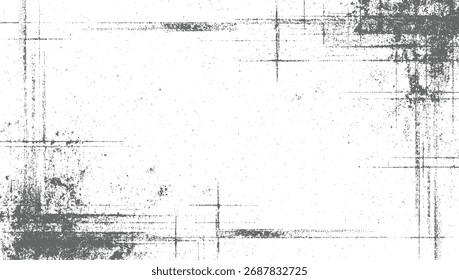 Uma camada de textura grunge cinza angustiada com pontos e linhas espalhados em um fundo branco.