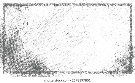 Un borde texturizado gris envejecido rodea un fondo blanco con sutiles manchas grises y líneas diagonales.
