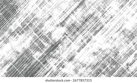 Ein bedrücktes graues strukturiertes Muster mit diagonalen Linien und verstreuten Punkten auf weißem Hintergrund.