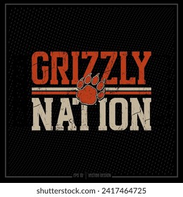 Distressed Grizzly Nation, Grizzly Nation, Sports Emblem, Sports