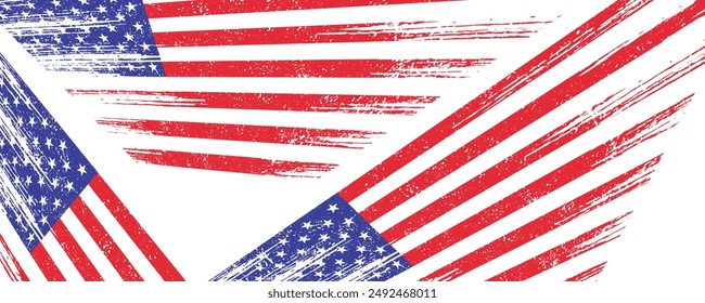 Distressed grunge American flag design isolated on transparent background eps 10