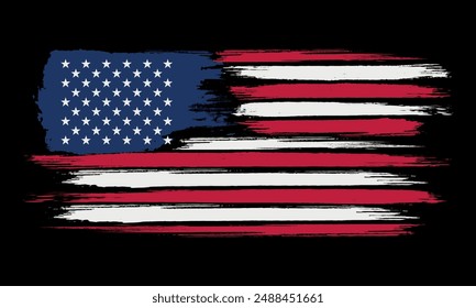 Distressed Grunge American National Flag vector illustration, Vintage USA abstract brush stroke flag Isolated on a black background