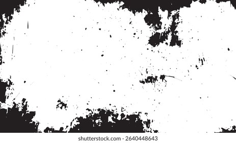 Distressed Grunge Border Texture with Black Ink Splatters on White Background