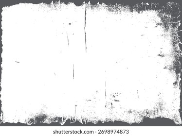 Textura de borda grunge angustiado com bordas ásperas e padrão cinza manchado no vetor de fundo branco
