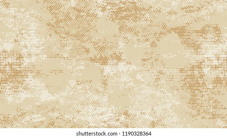 Distressed Grunge Dotted Texture. Cartoon Cracked Noisy Surface Pattern Design. Dirty Weathered Style Texture. Beige Noise Fashion Print Design Background.