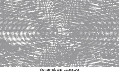 Distressed Grunge Dotted Texture. Cartoon Retro Vector Pattern. Faded Dyed Style Texture. White and Gray Monochrome Print Design Background.